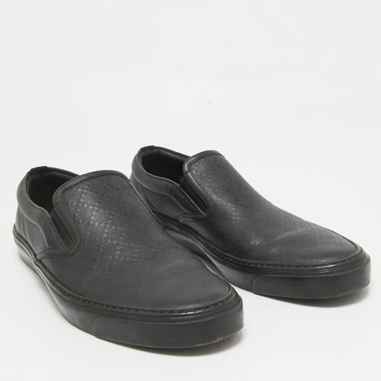 Pre Owned Gucci Black Leather GG Slip On Sneakers Size 44