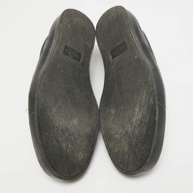 Pre Owned Gucci Black Leather GG Slip On Sneakers Size 44