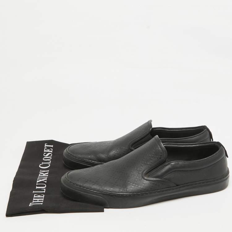 Pre Owned Gucci Black Leather GG Slip On Sneakers Size 44