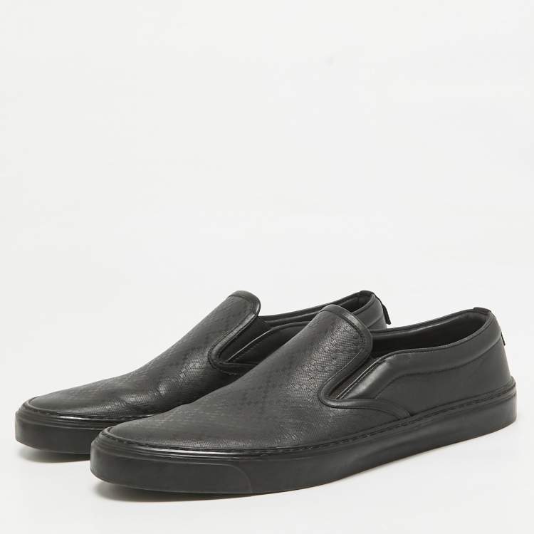 Pre Owned Gucci Black Leather GG Slip On Sneakers Size 44