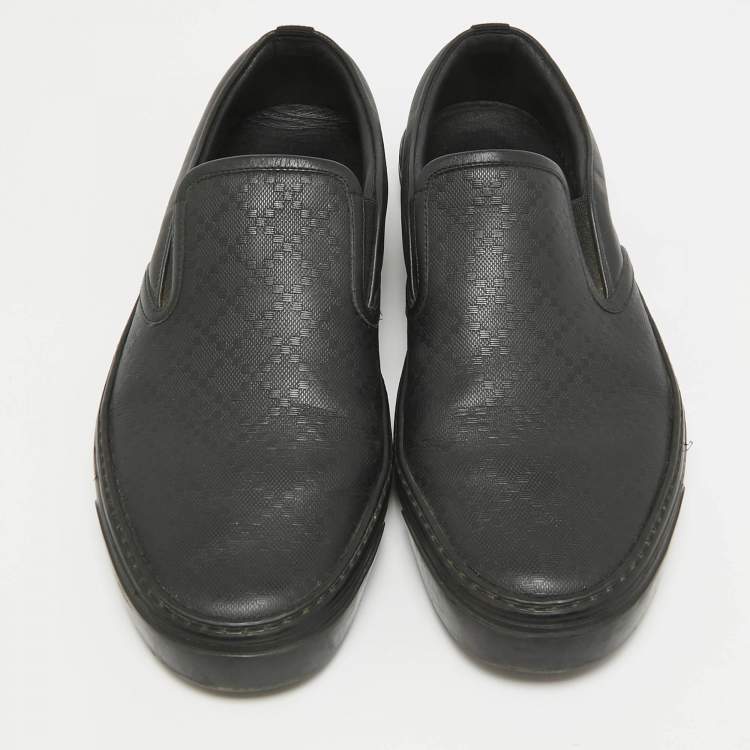 Pre Owned Gucci Black Leather GG Slip On Sneakers Size 44