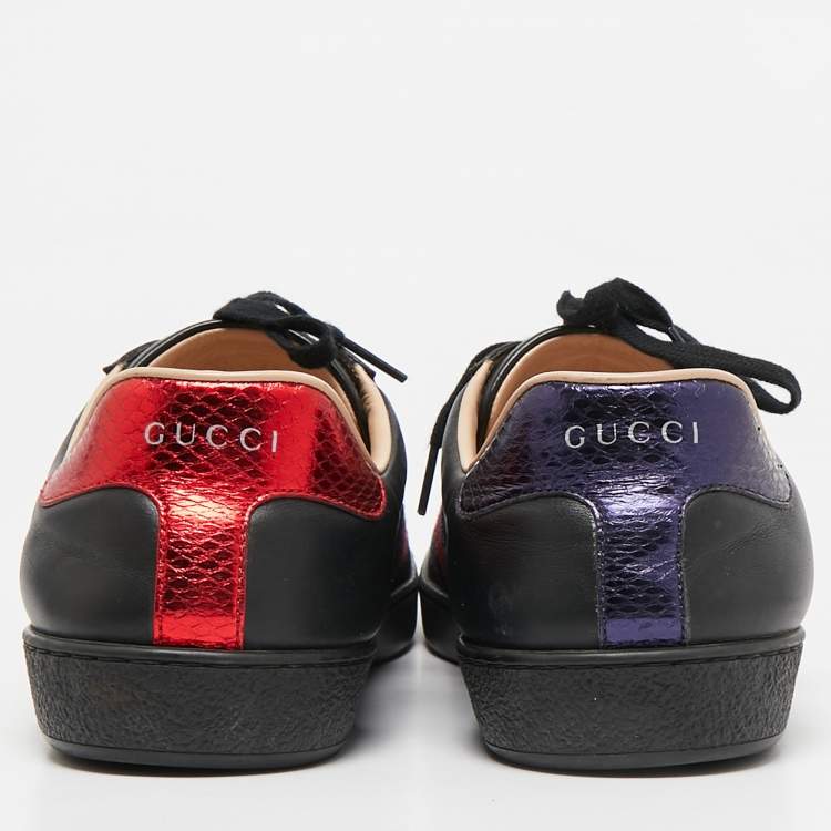 Pre Owned Gucci Black Leather Bee Embroidered Ace Sneakers Size 43.5