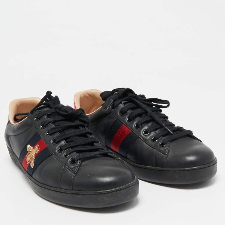 Pre Owned Gucci Black Leather Bee Embroidered Ace Sneakers Size 43.5