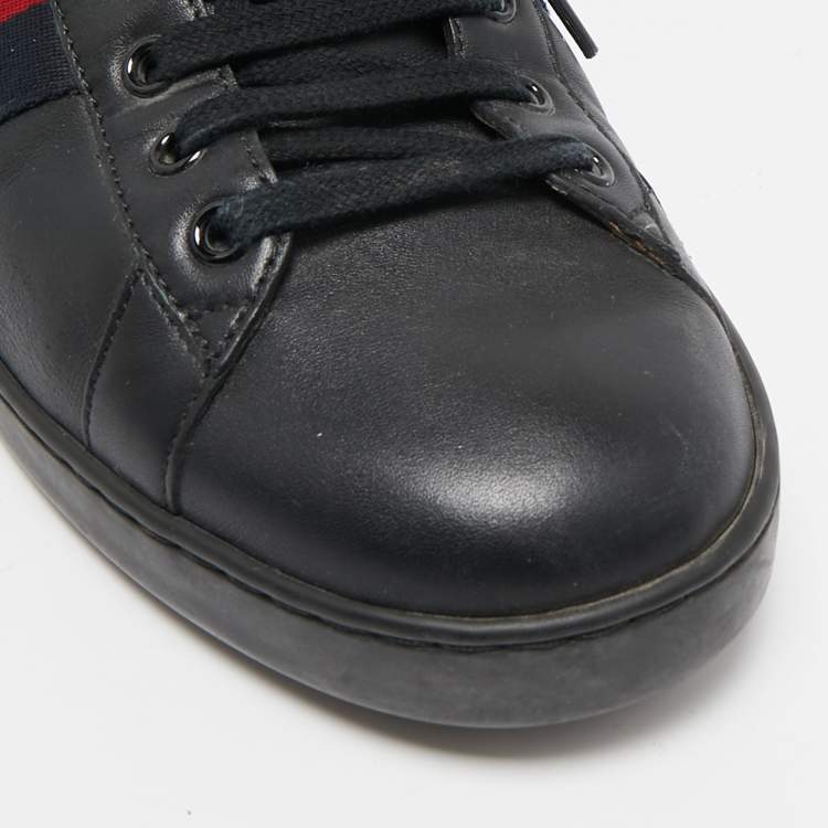 Pre Owned Gucci Black Leather Bee Embroidered Ace Sneakers Size 43.5
