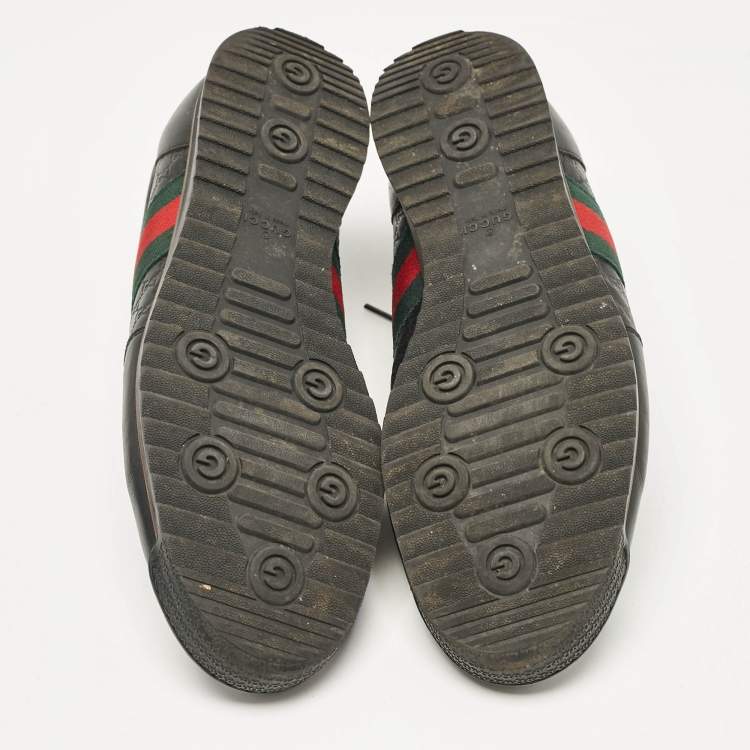 Pre Owned Gucci Black Guccissima Leather Web Low Top Sneakers Size 43.5