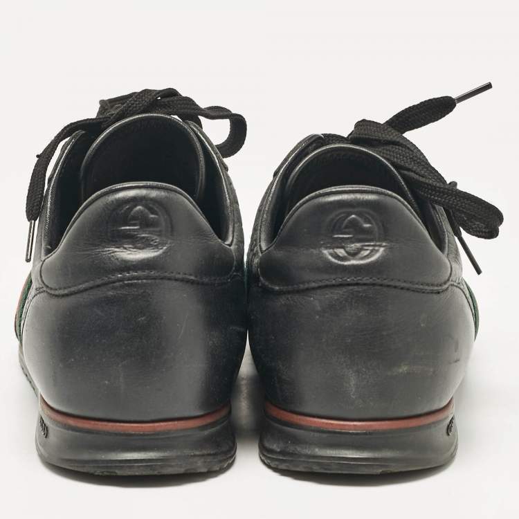 Pre Owned Gucci Black Guccissima Leather Web Low Top Sneakers Size 43.5
