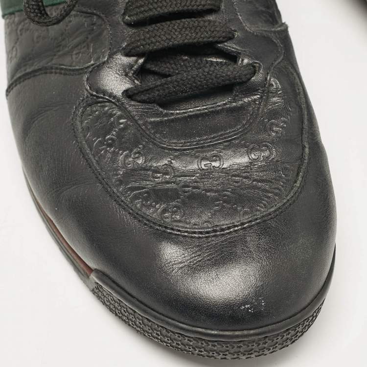 Pre Owned Gucci Black Guccissima Leather Web Low Top Sneakers Size 43.5