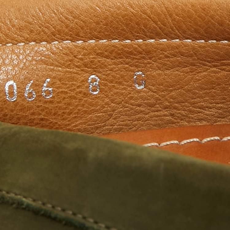 Pre Owned Gucci Green Suede Fringe Slip On Loafers Size 42