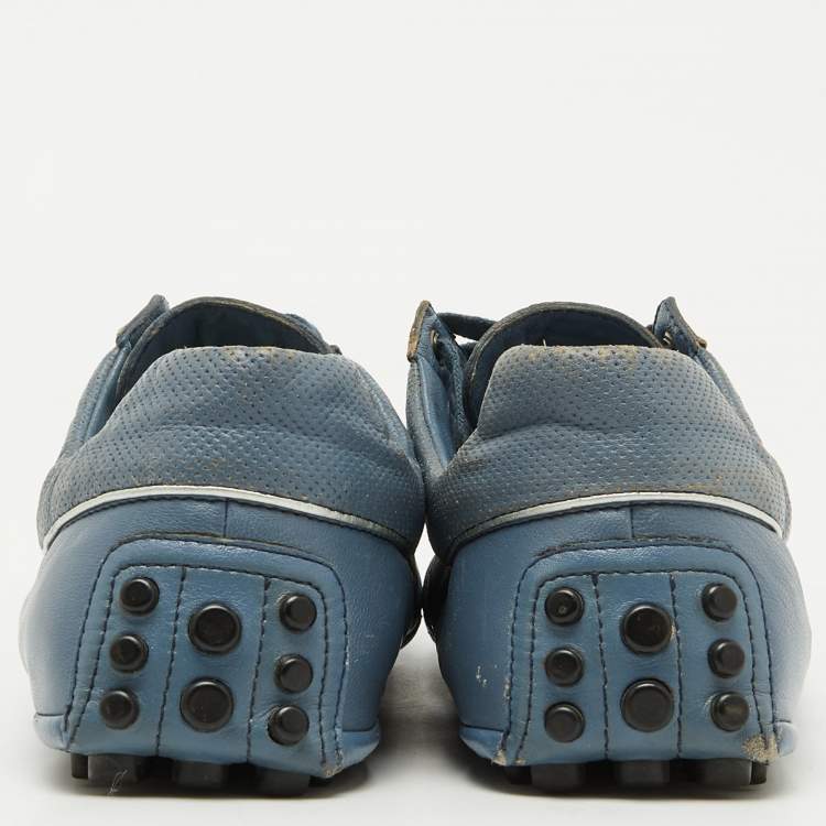 Pre Owned Gucci Blue Leather Web Detail Low Top Sneakers Size 44