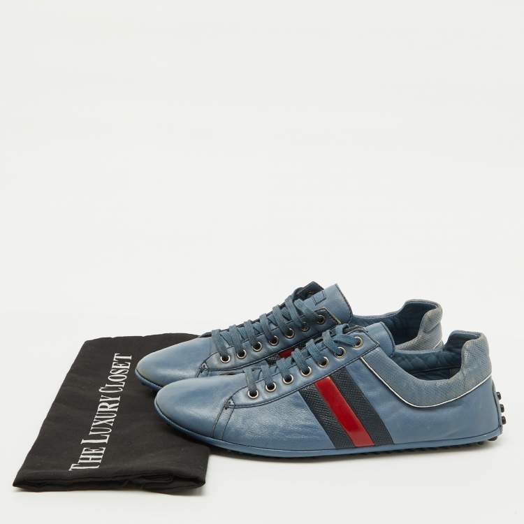 Pre Owned Gucci Blue Leather Web Detail Low Top Sneakers Size 44