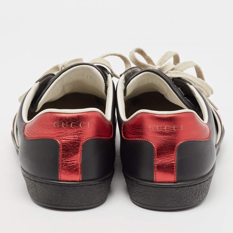مملوكة مسبقًا Gucci Black Leather Ace Lace Up Sneakers Size 42.5