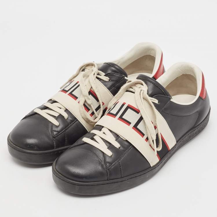 مملوكة مسبقًا Gucci Black Leather Ace Lace Up Sneakers Size 42.5