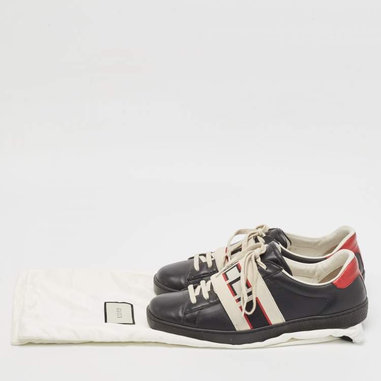 مملوكة مسبقًا Gucci Black Leather Ace Lace Up Sneakers Size 42.5