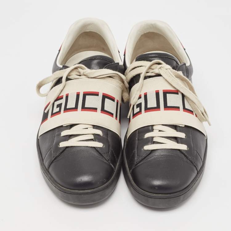 مملوكة مسبقًا Gucci Black Leather Ace Lace Up Sneakers Size 42.5