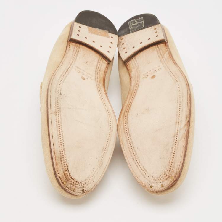 Pre Owned Gucci Beige Suede Horsebit Foldable Loafers Size 41