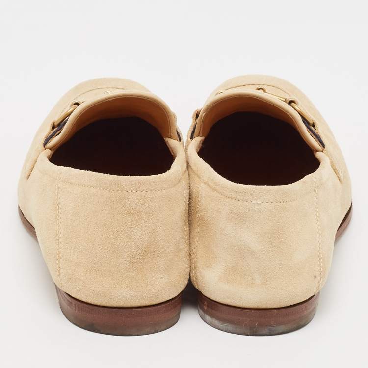 Pre Owned Gucci Beige Suede Horsebit Foldable Loafers Size 41