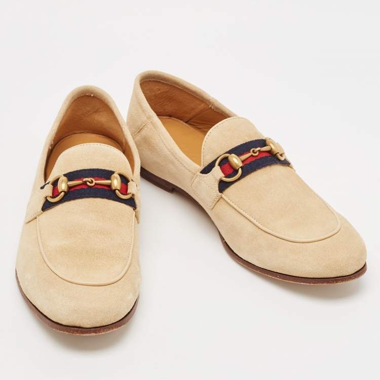 Pre Owned Gucci Beige Suede Horsebit Foldable Loafers Size 41