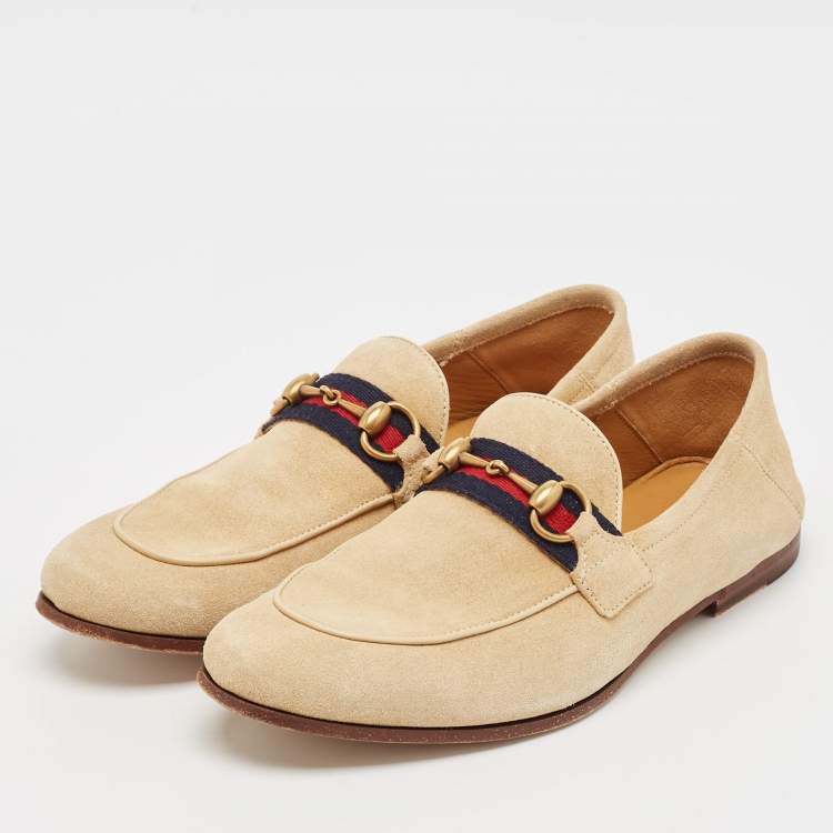 Pre Owned Gucci Beige Suede Horsebit Foldable Loafers Size 41