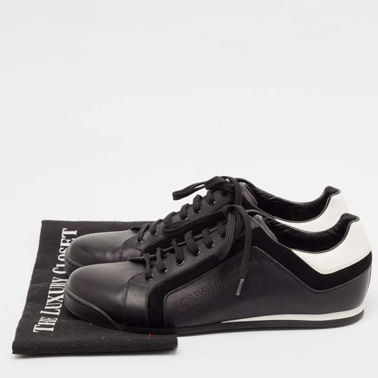مملوكة مسبقًا Gucci Black/White Leather and Suede Lace Up Sneakers Size 41.5