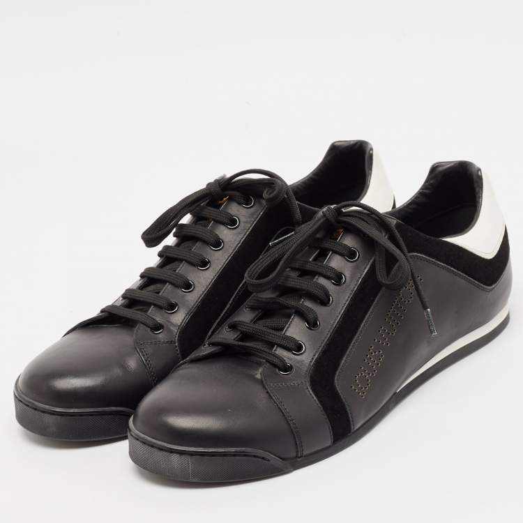 مملوكة مسبقًا Gucci Black/White Leather and Suede Lace Up Sneakers Size 41.5