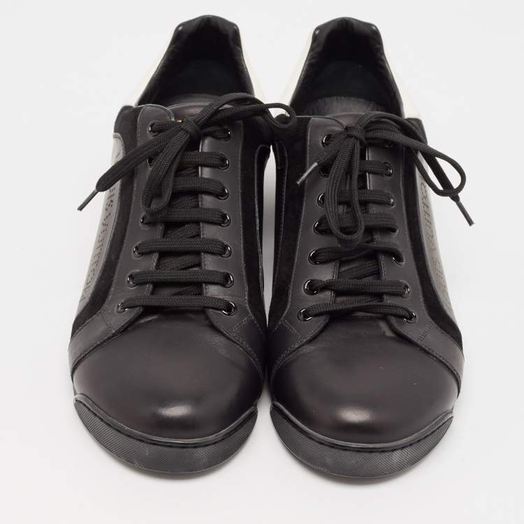 مملوكة مسبقًا Gucci Black/White Leather and Suede Lace Up Sneakers Size 41.5