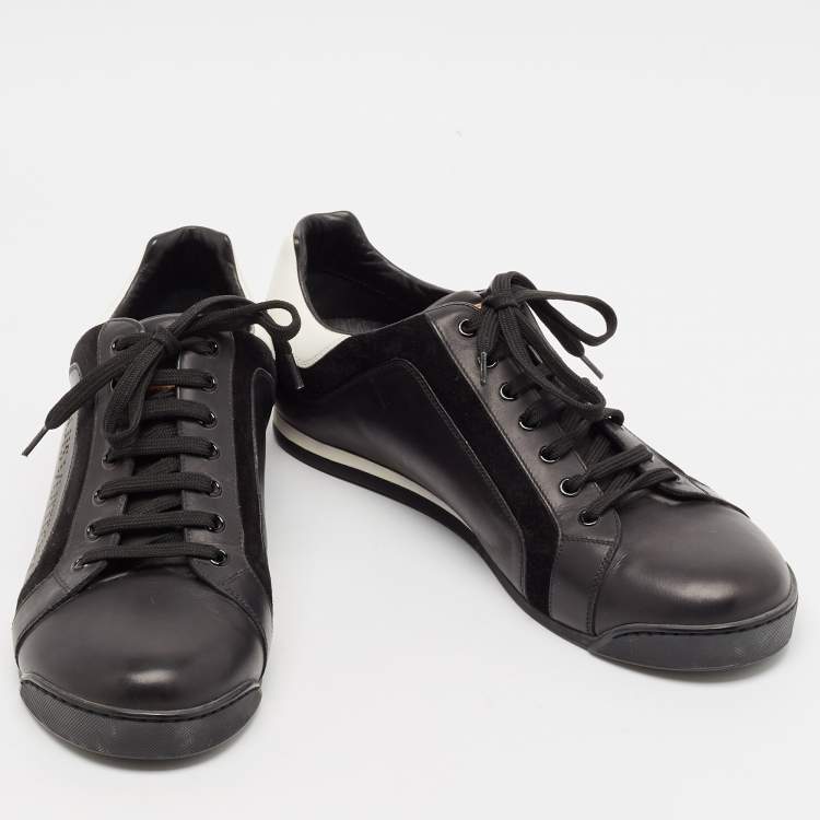 مملوكة مسبقًا Gucci Black/White Leather and Suede Lace Up Sneakers Size 41.5