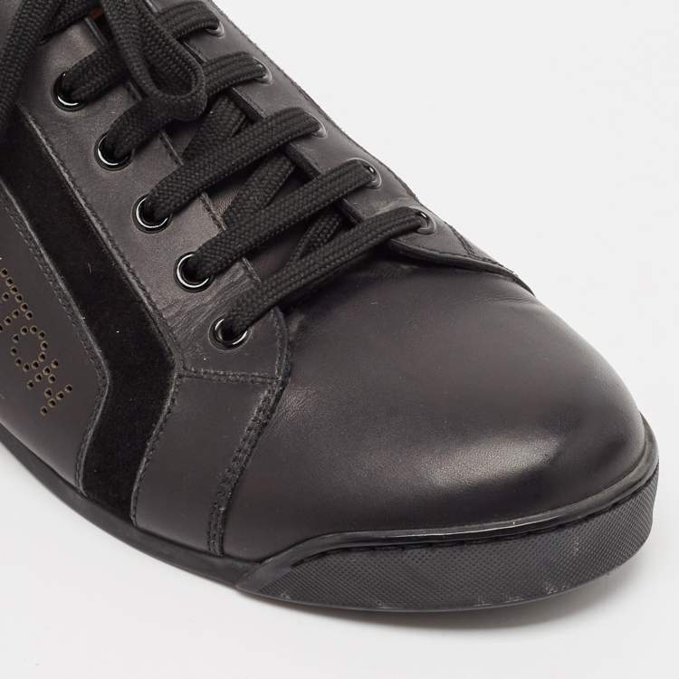 مملوكة مسبقًا Gucci Black/White Leather and Suede Lace Up Sneakers Size 41.5
