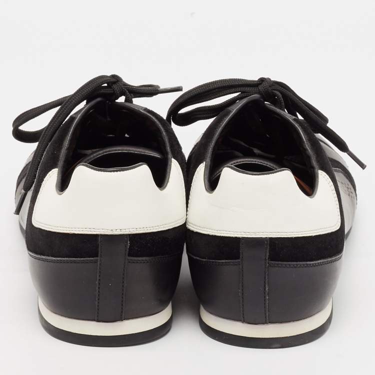 مملوكة مسبقًا Gucci Black/White Leather and Suede Lace Up Sneakers Size 41.5