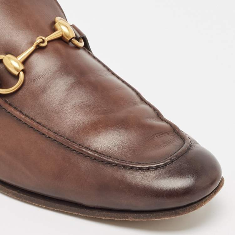 Pre Owned Gucci Brown Leather Jordaan Loafers Size 41