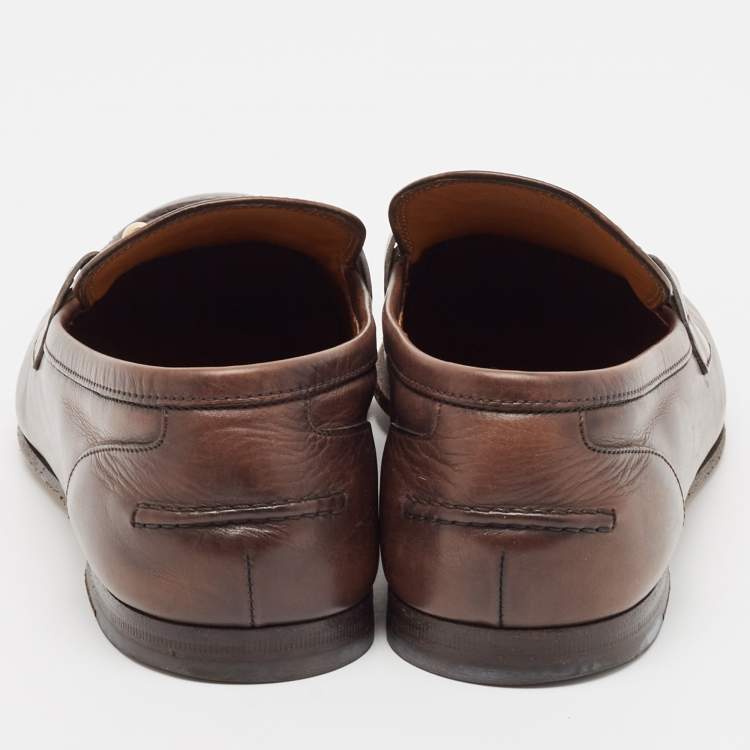 Pre Owned Gucci Brown Leather Jordaan Loafers Size 41