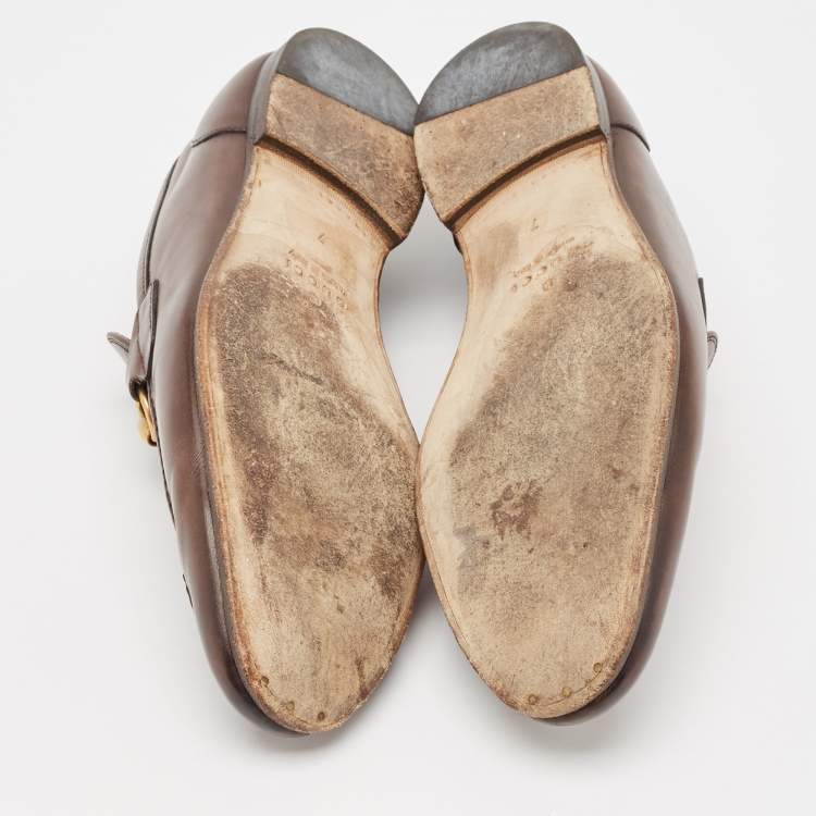 Pre Owned Gucci Brown Leather Jordaan Loafers Size 41