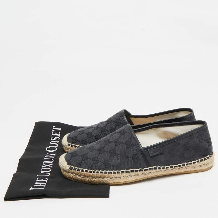 Pre Owned Gucci Black GG Canvas and Leather Espadrilles Flats Size 40.5