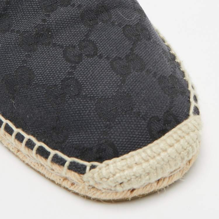 Pre Owned Gucci Black GG Canvas and Leather Espadrilles Flats Size 40.5