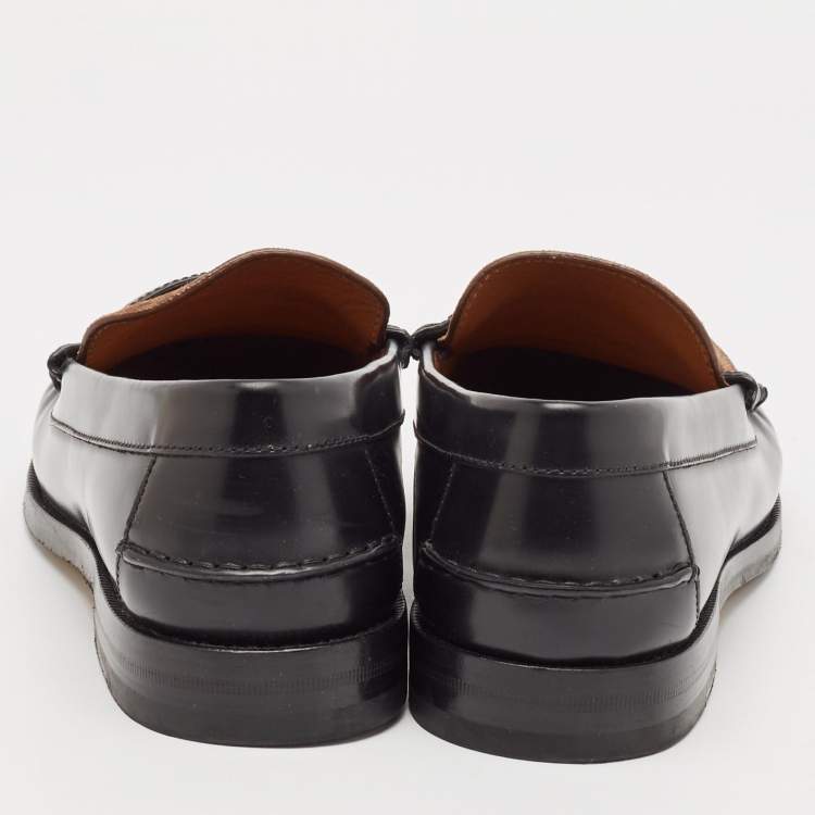 مملوكة مسبقًا Gucci Black/Brown Canvas and Leather Interlocking G Logo Leather Loafers  Size 43