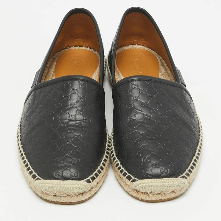 Pre Owned Gucci Black Microguccissima Leather Espadrille Flats Size 41.5