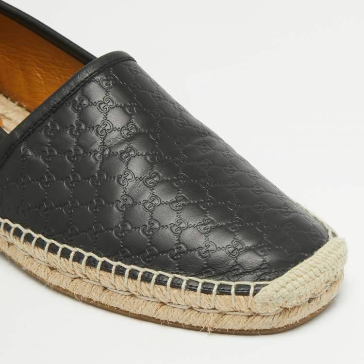 Pre Owned Gucci Black Microguccissima Leather Espadrille Flats Size 41.5