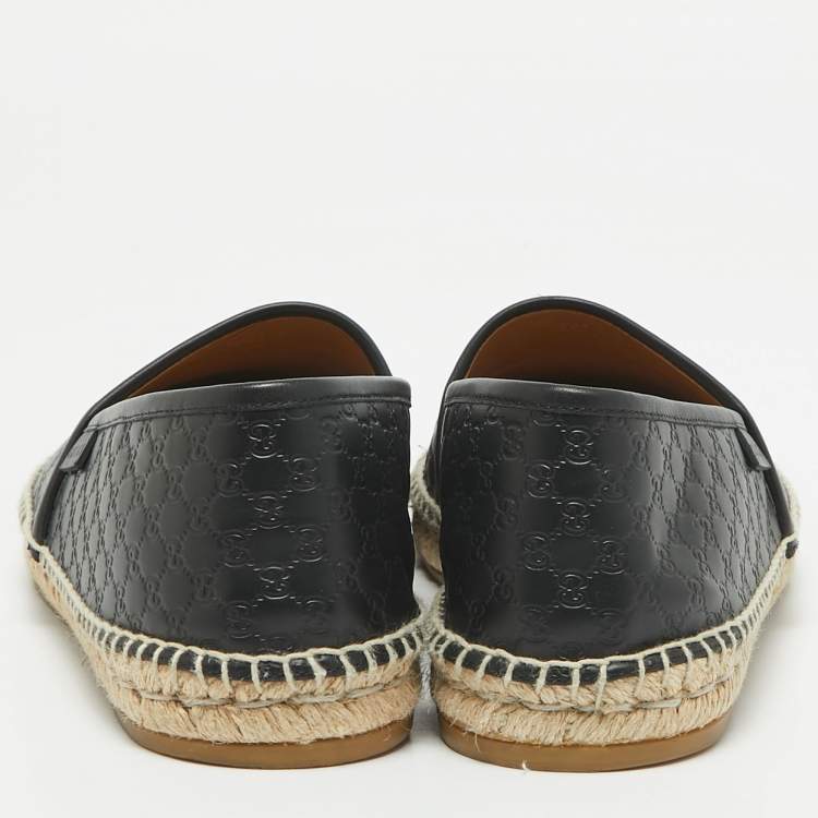Pre Owned Gucci Black Microguccissima Leather Espadrille Flats Size 41.5