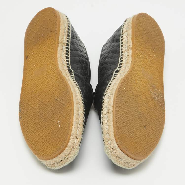 Pre Owned Gucci Black Microguccissima Leather Espadrille Flats Size 41.5