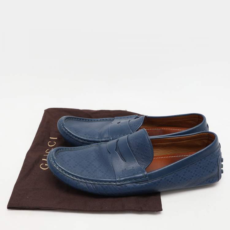 مملوكة مسبقًا Gucci Blue Diamante Leather Penny Loafers Size 44.5