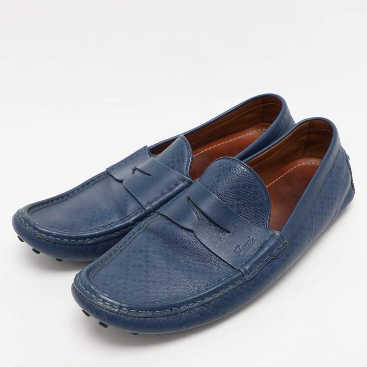 مملوكة مسبقًا Gucci Blue Diamante Leather Penny Loafers Size 44.5