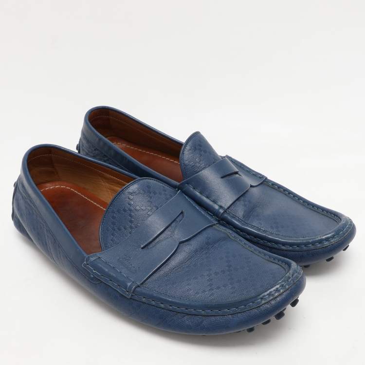 مملوكة مسبقًا Gucci Blue Diamante Leather Penny Loafers Size 44.5