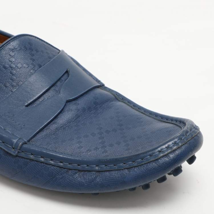مملوكة مسبقًا Gucci Blue Diamante Leather Penny Loafers Size 44.5