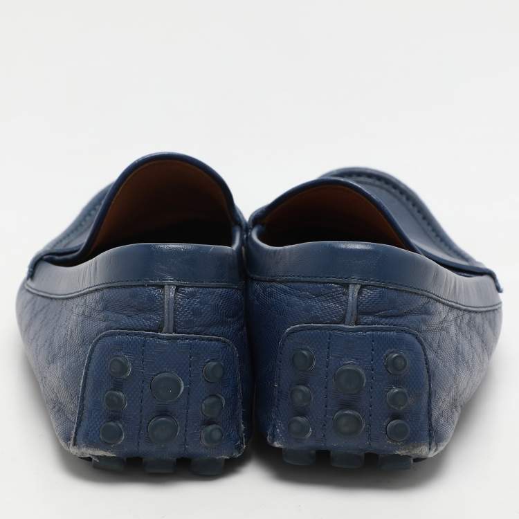 مملوكة مسبقًا Gucci Blue Diamante Leather Penny Loafers Size 44.5