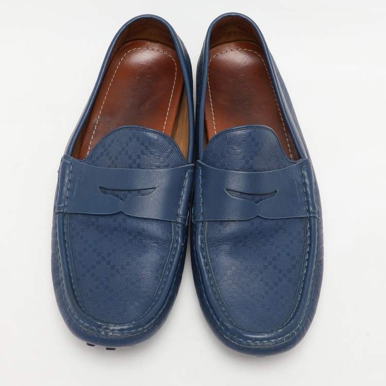 مملوكة مسبقًا Gucci Blue Diamante Leather Penny Loafers Size 44.5