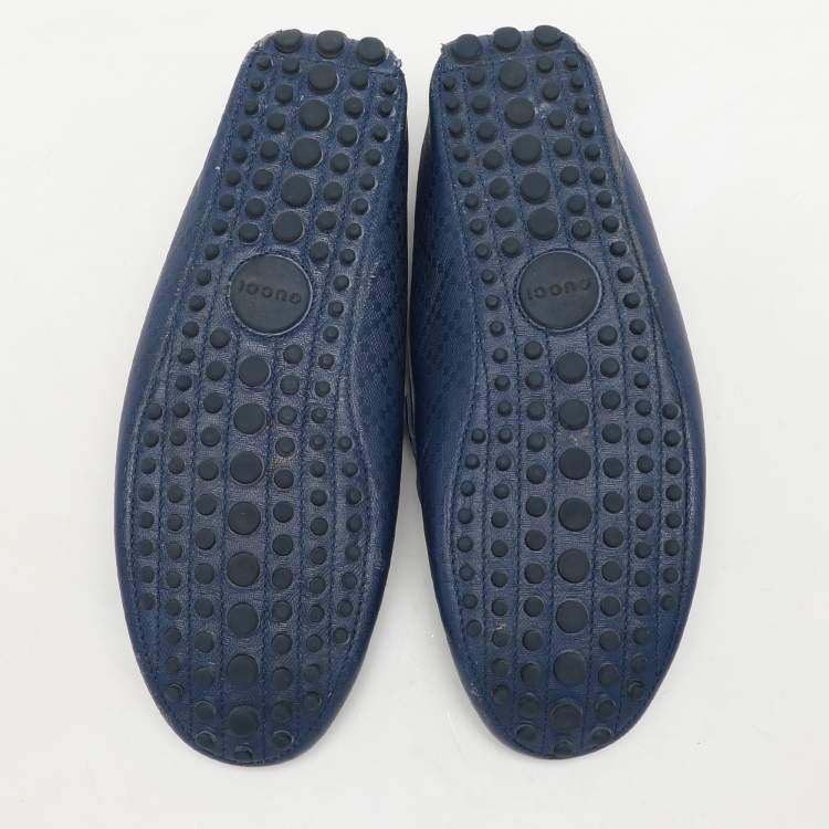 مملوكة مسبقًا Gucci Blue Diamante Leather Penny Loafers Size 44.5