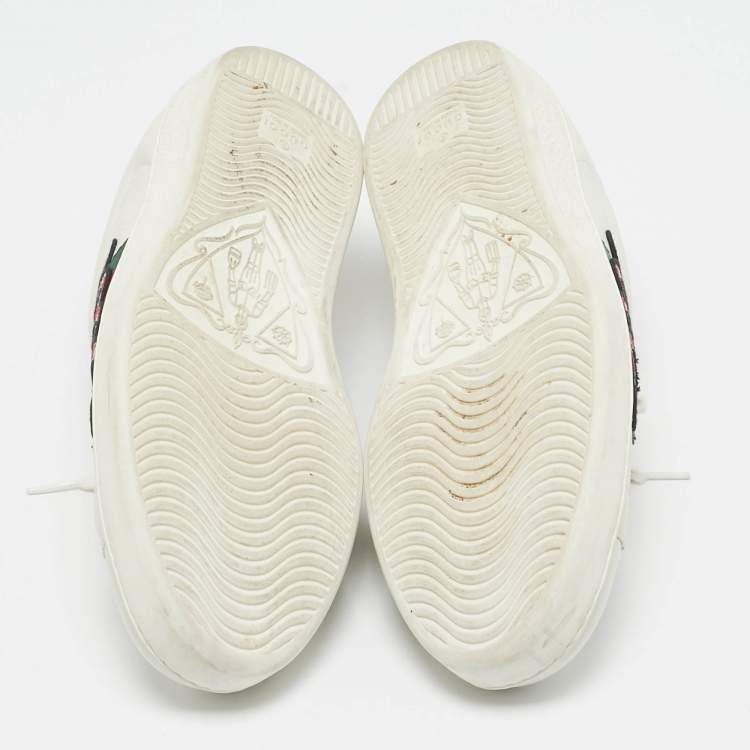 مملوكة مسبقًا Gucci White Leather and Snakeskin Embossed Leather Ace Lace Up Sneakers Size 43.5