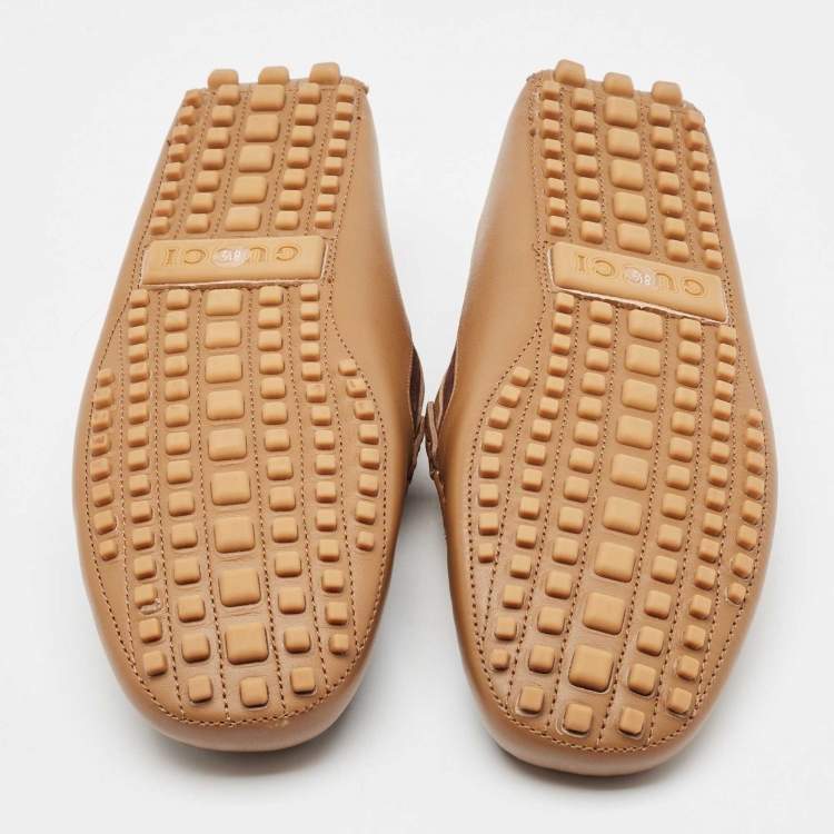 Pre Owned Gucci Brown Leather and Suede GG Marmont Loafers Size 42.5