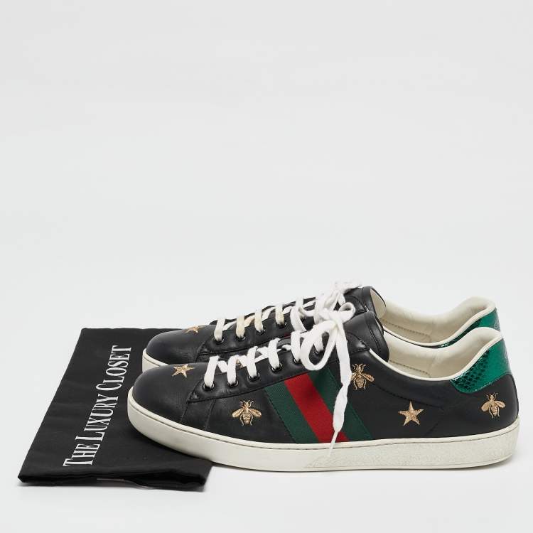 Pre Owned Gucci Black Leather Bee Ace Low Top Sneakers Size 44.5