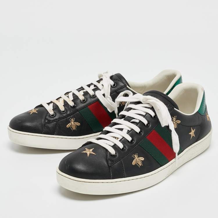 Pre Owned Gucci Black Leather Bee Ace Low Top Sneakers Size 44.5