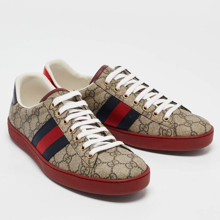 Pre Owned Gucci Beige/Brown GG Supreme Canvas Web Ace Sneakers Size 43